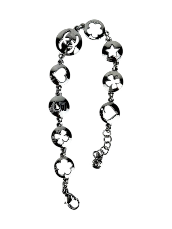 Chanel Silver Cutout Charm Bracelet