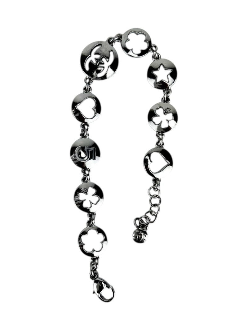 Chanel Silver Cutout Charm Bracelet