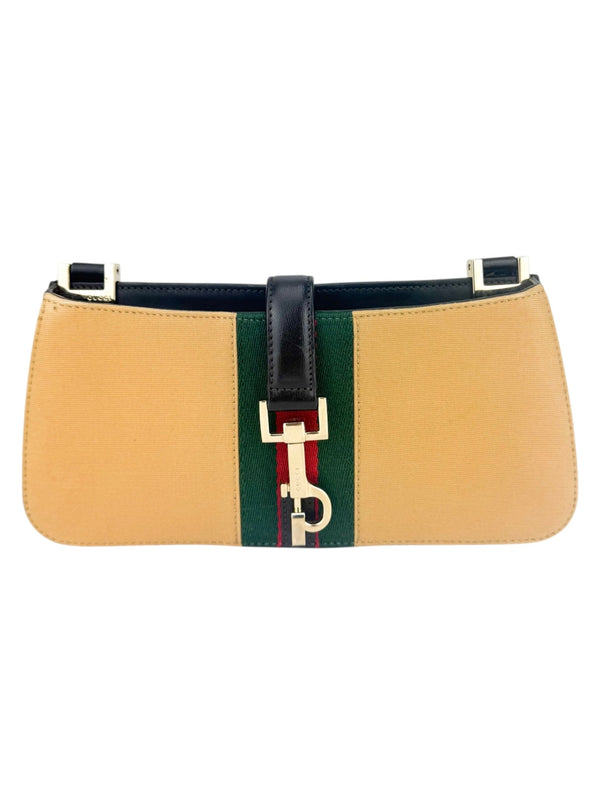 Gucci Beige and Dark Brown Canvas and Leather Shoulder Bag