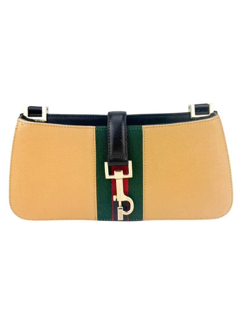 Gucci Beige and Dark Brown Canvas and Leather Shoulder Bag
