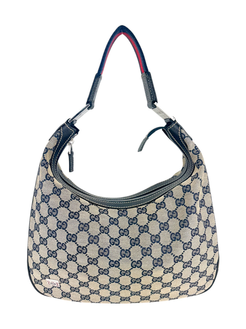 Gucci Beige, Navy and Red Cavas and Leather Sherry Shoulder Bag