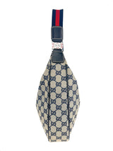 Gucci Beige, Navy and Red Cavas and Leather Sherry Shoulder Bag