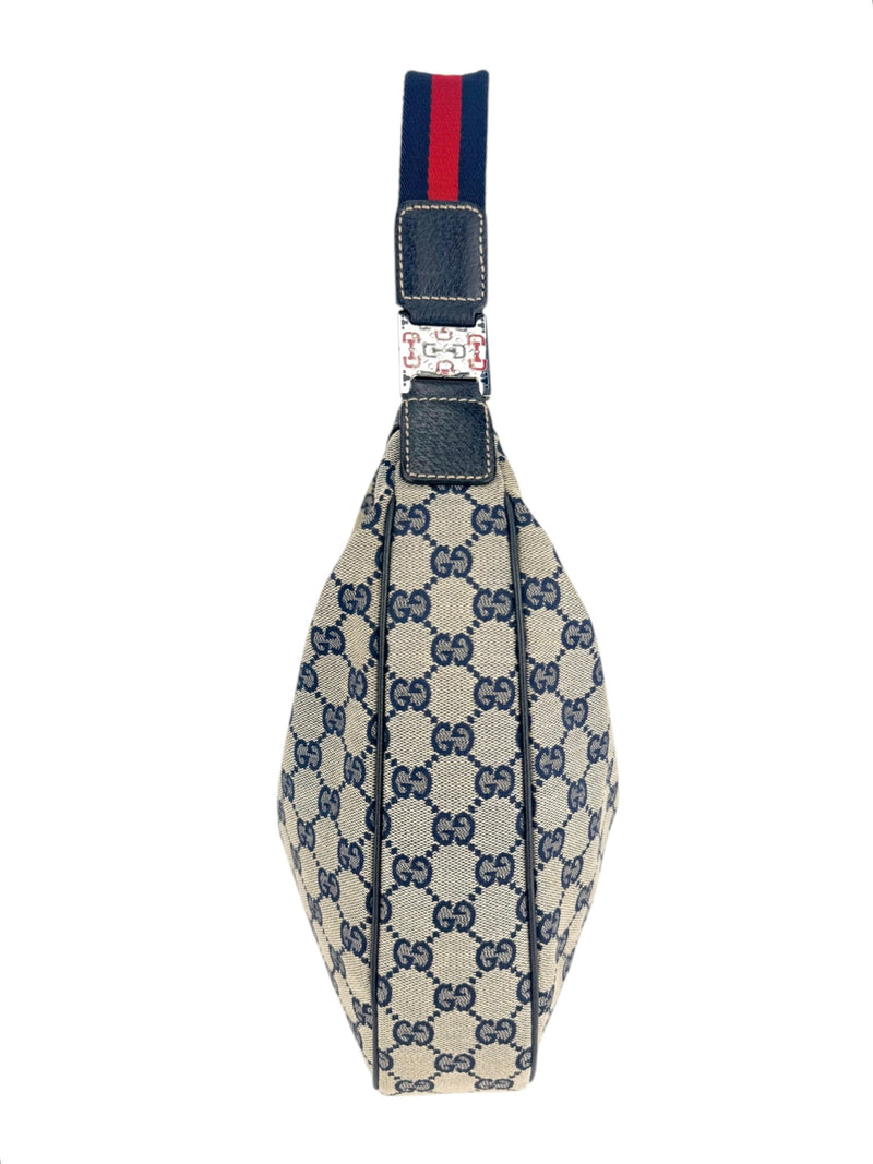 Gucci Beige, Navy and Red Cavas and Leather Sherry Shoulder Bag