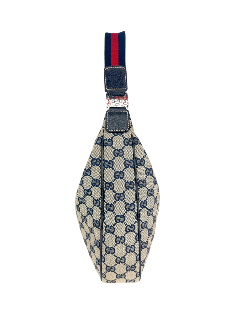 Gucci Beige, Navy and Red Cavas and Leather Sherry Shoulder Bag
