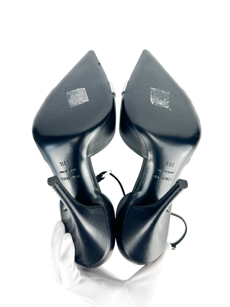 Tom Ford Black and Metallic Leather D'orsay Cap-toe Heels 39.5