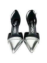 Tom Ford Black and Metallic Leather D'orsay Cap-toe Heels 39.5