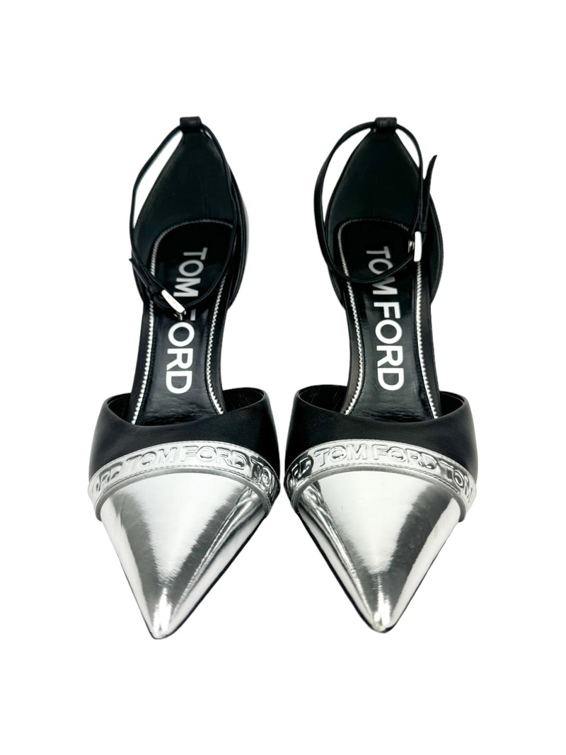 Tom Ford Black and Metallic Leather D'orsay Cap-toe Heels 39.5