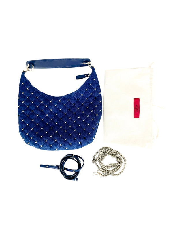 Valentino Blue Denim Rockstud Hobo Shoulder Bag