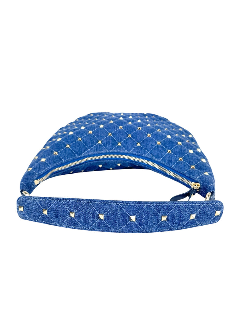 Valentino Blue Denim Rockstud Hobo Shoulder Bag