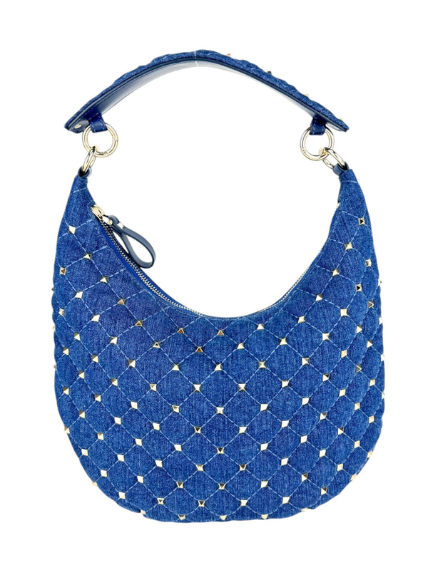 Valentino Blue Denim Rockstud Hobo Shoulder Bag