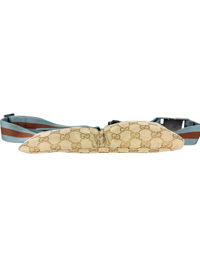 Gucci Beige and Light Blue Canvas and Leather GG Waist Bag