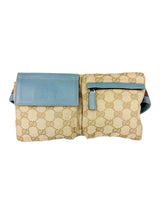 Gucci Beige and Light Blue Canvas and Leather GG Waist Bag