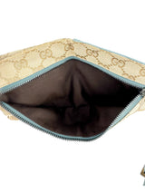 Gucci Beige and Light Blue Canvas and Leather GG Waist Bag