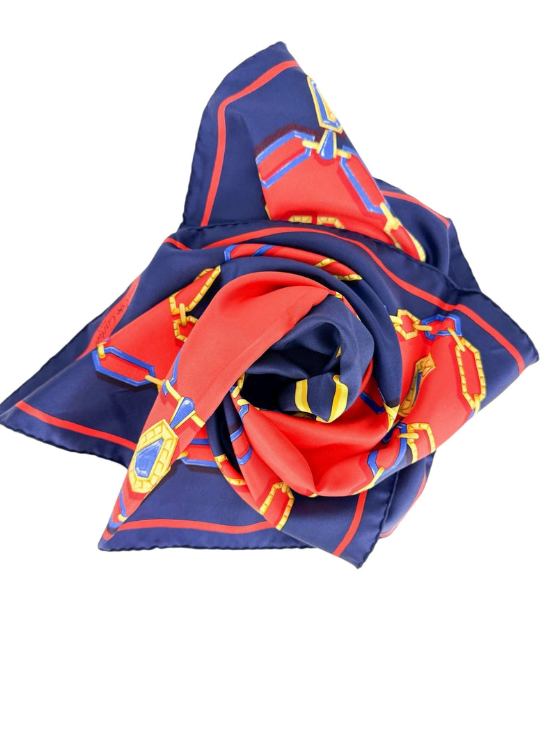 Cartier Navy, Orange, Pink & Gold Silk Scarf