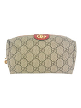 Gucci Brown, Beige and Red Coated Canvas GG Supreme Cosmetic Pouch