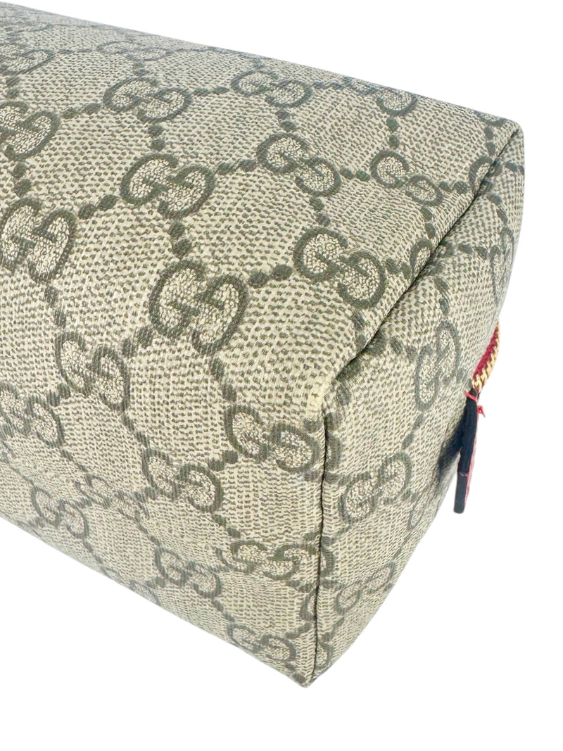 Gucci Brown, Beige and Red Coated Canvas GG Supreme Cosmetic Pouch