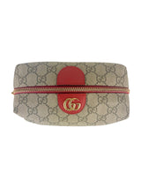 Gucci Brown, Beige and Red Coated Canvas GG Supreme Cosmetic Pouch