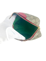 Gucci Brown, Beige and Red Coated Canvas GG Supreme Cosmetic Pouch