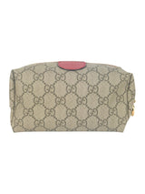 Gucci Brown, Beige and Red Coated Canvas GG Supreme Cosmetic Pouch