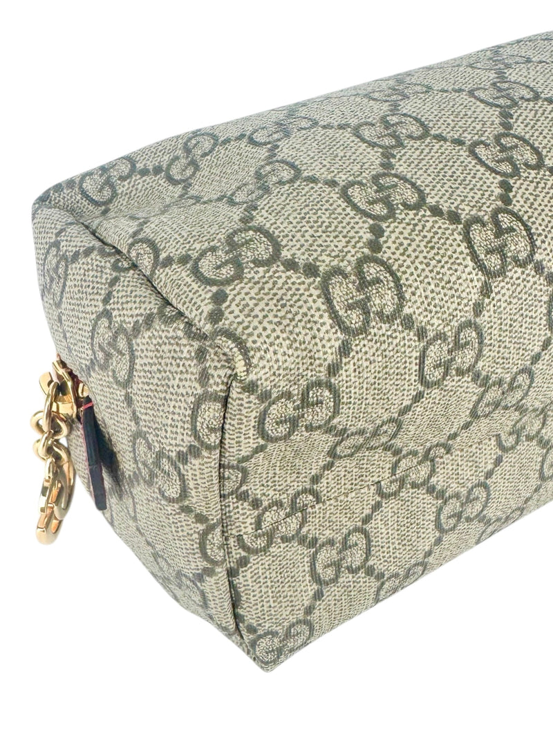 Gucci Brown, Beige and Red Coated Canvas GG Supreme Cosmetic Pouch