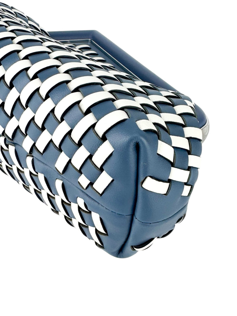 Fendi Blue and White Nappa Leather First Clutch Bag Small