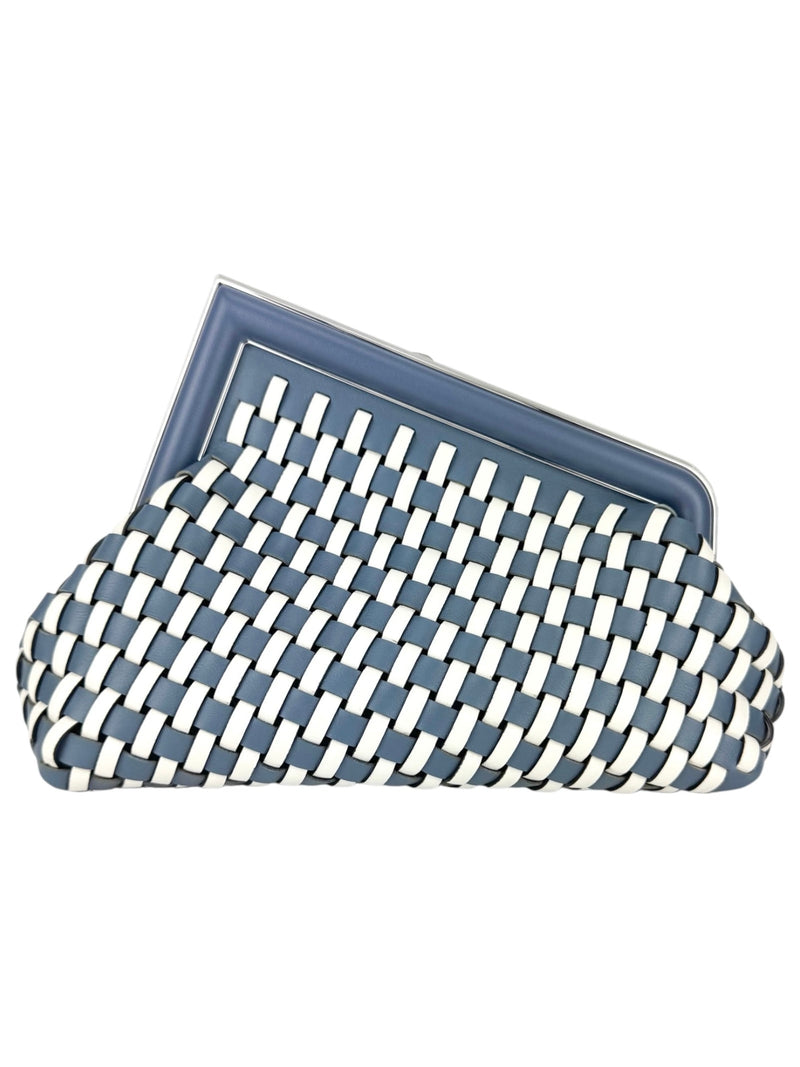 Fendi Blue and White Nappa Leather First Clutch Bag Small