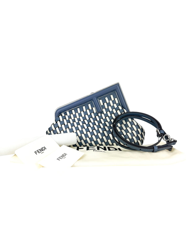 Fendi Blue and White Nappa Leather First Clutch Bag Small
