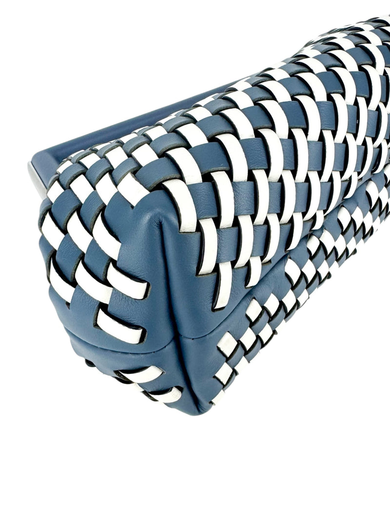 Fendi Blue and White Nappa Leather First Clutch Bag Small