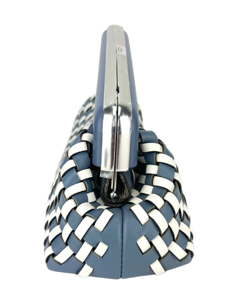 Fendi Blue and White Nappa Leather First Clutch Bag Small