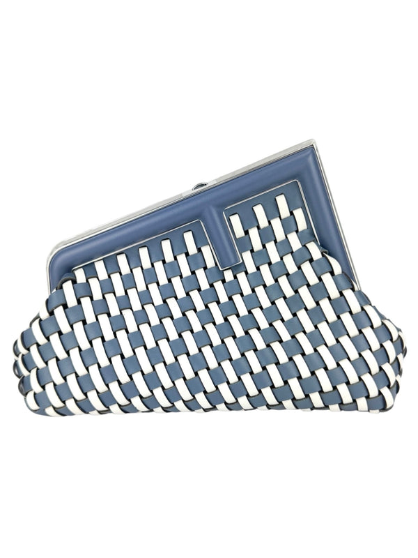 Fendi Blue and White Nappa Leather First Clutch Bag Small