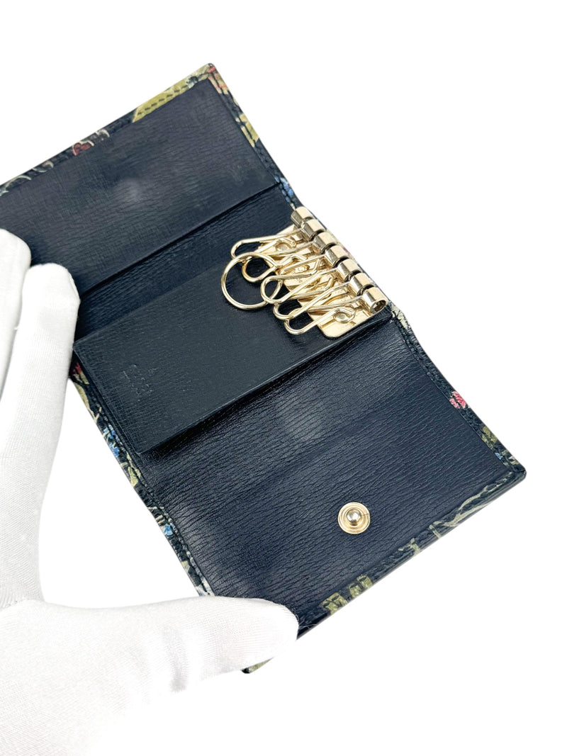 Gucci Black Leather Floral Print Betty Key Case