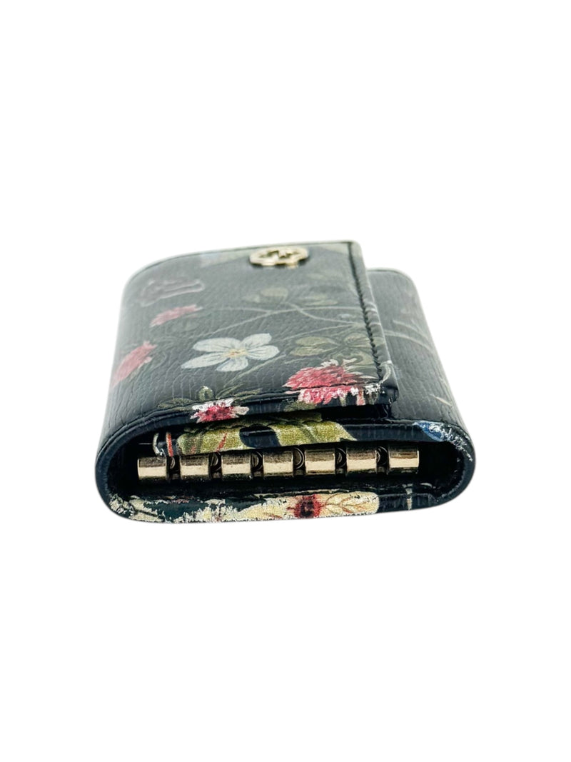 Gucci Black Leather Floral Print Betty Key Case