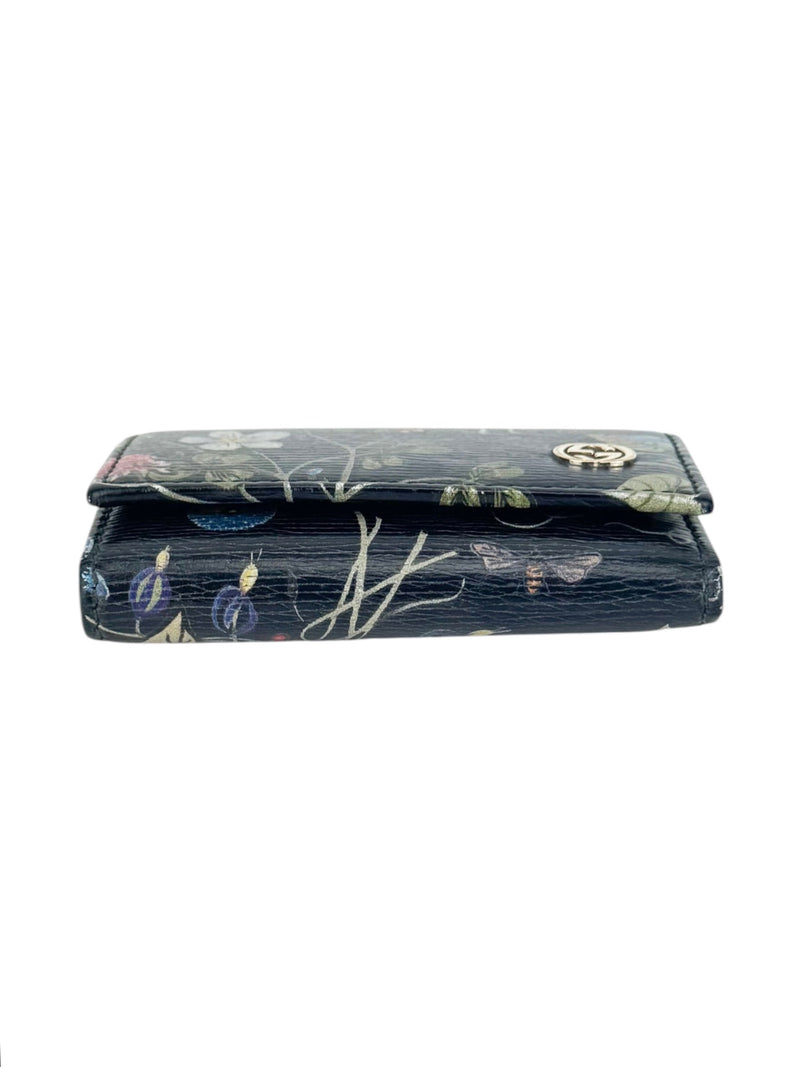Gucci Black Leather Floral Print Betty Key Case