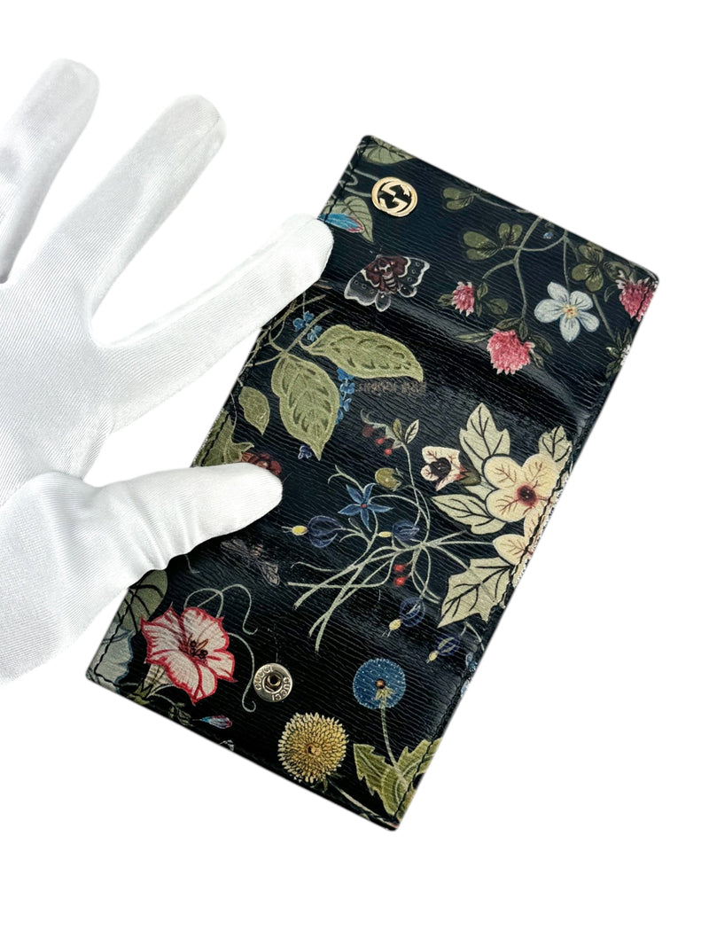 Gucci Black Leather Floral Print Betty Key Case