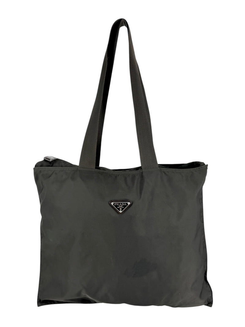 Prada Vintage Dark Brown Nylon Tessuto Tote Bag