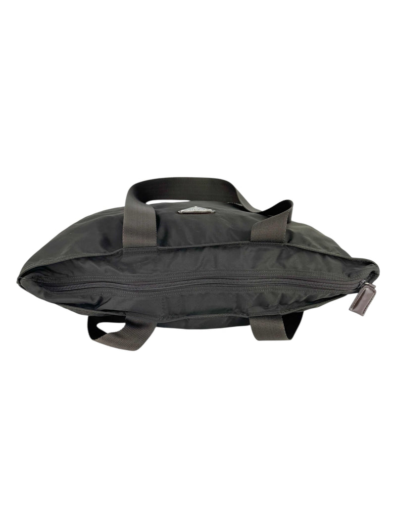 Prada Vintage Dark Brown Nylon Tessuto Tote Bag