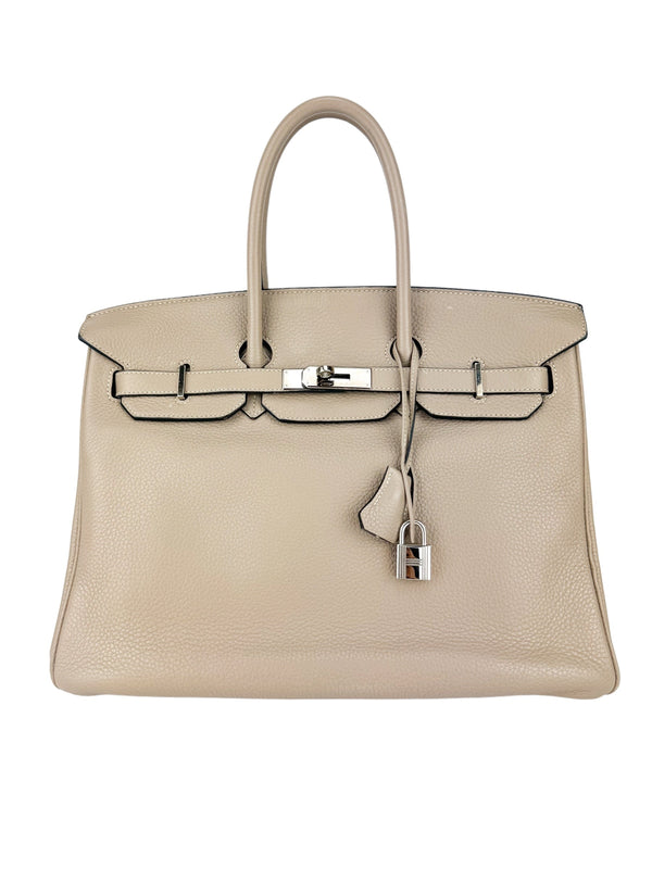 Hermes Gris Tourterelle Clemence Leather Birkin 35