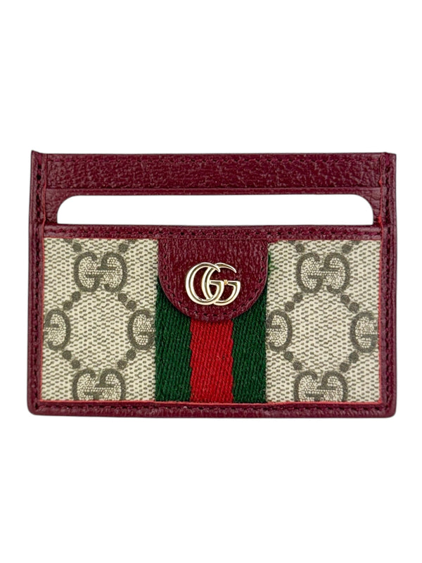 Gucci Brown and Burgundy Coated Canvas Leather Ophidia Card Case