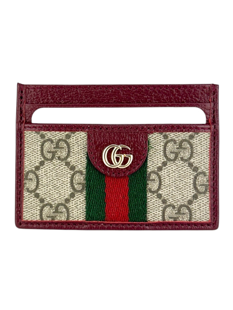 Gucci Brown and Burgundy Coated Canvas Leather Ophidia Card Case