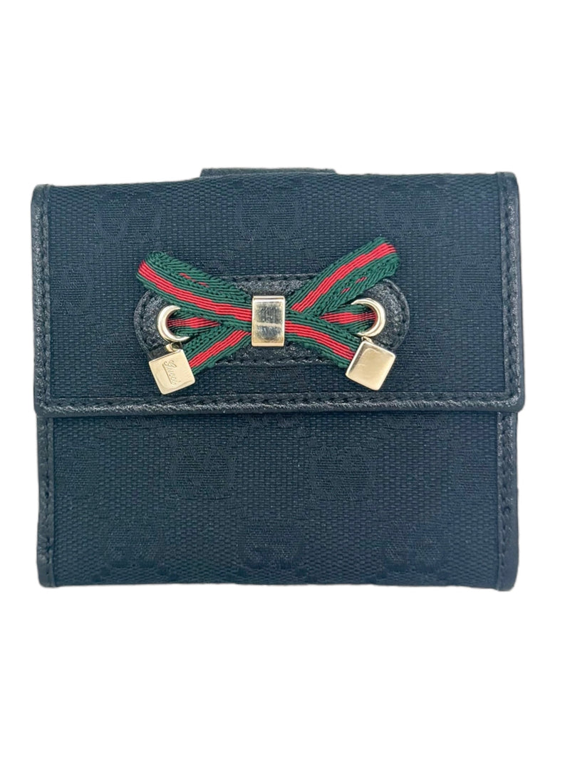 Gucci Canvas and Leather GG Princy Sherry Bifold Compact Wallet