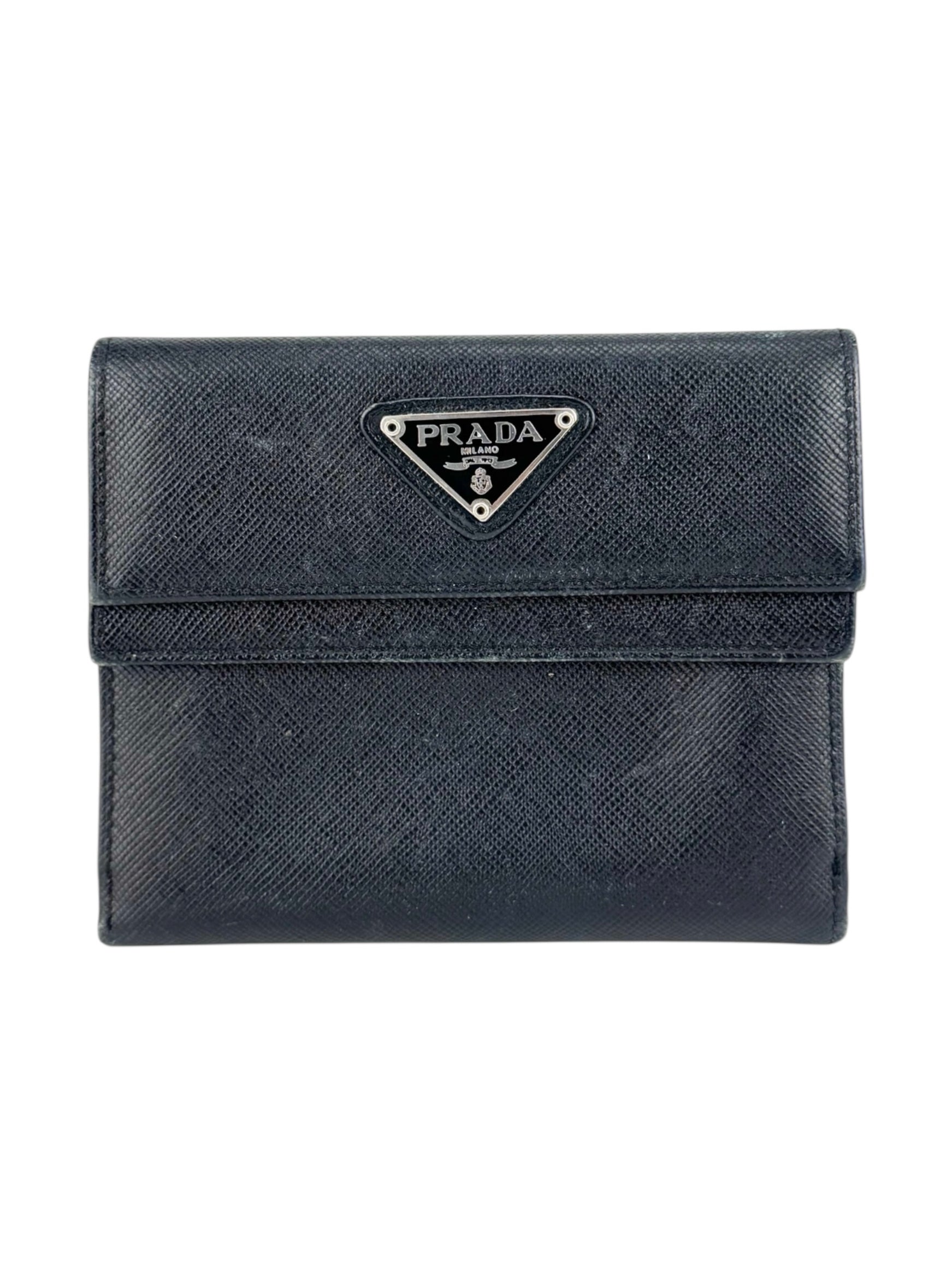 Prada Black Saffiano Leather Tri-fold Wallet