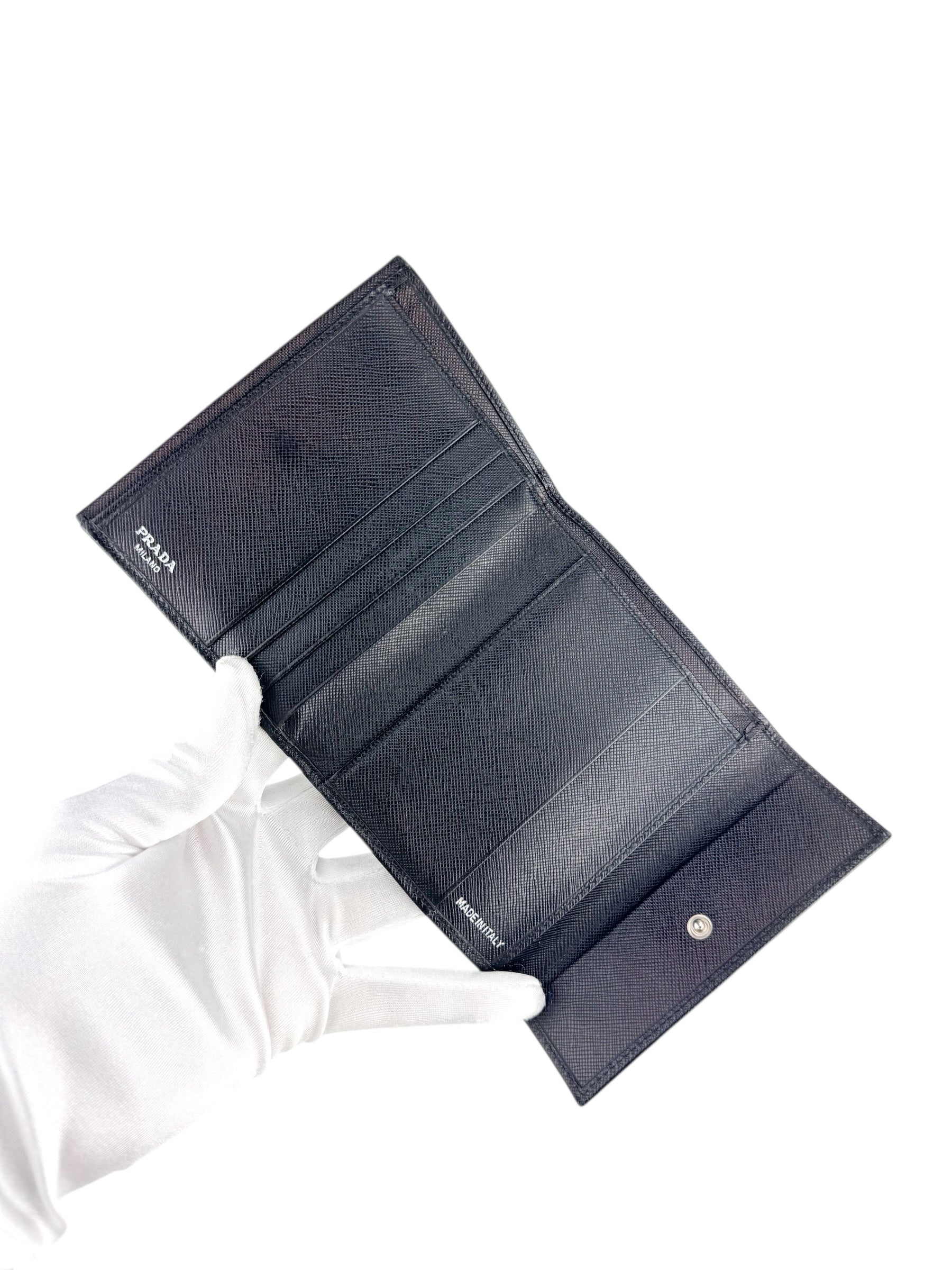 Prada Black Saffiano Leather Tri-fold Wallet