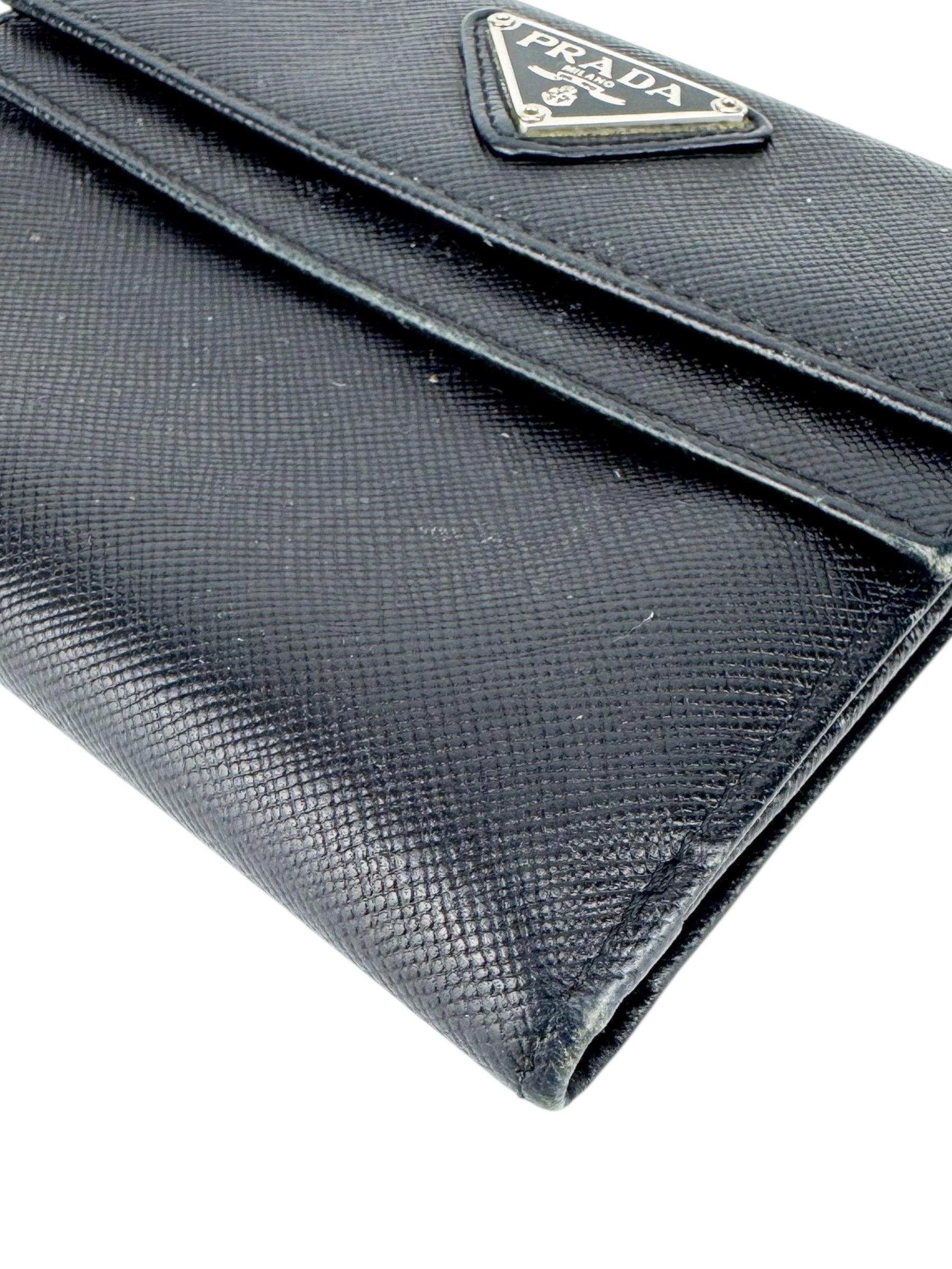 Prada Black Saffiano Leather Tri-fold Wallet