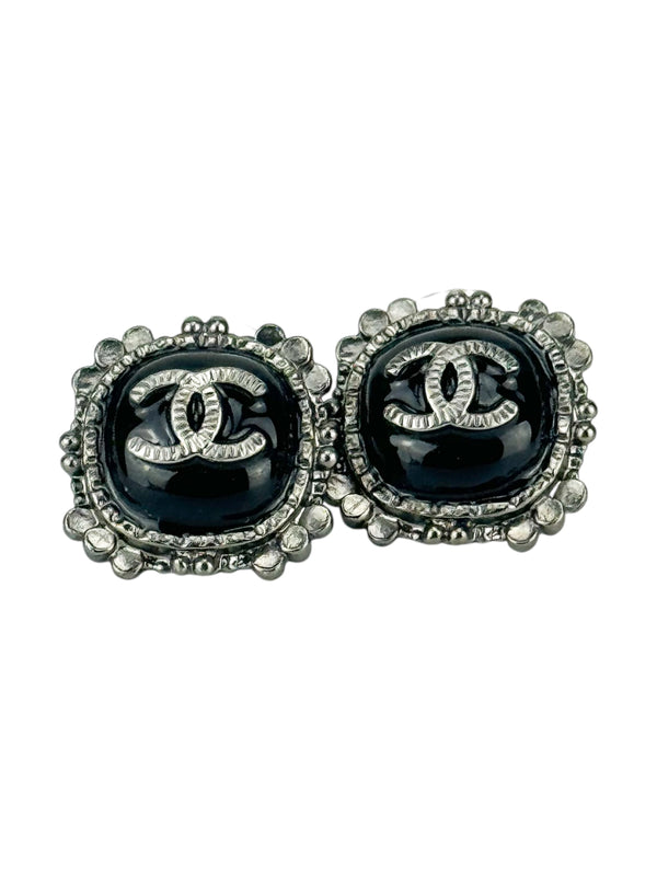 Chanel Black and Ruthenium CC Earrings (FULL SET)