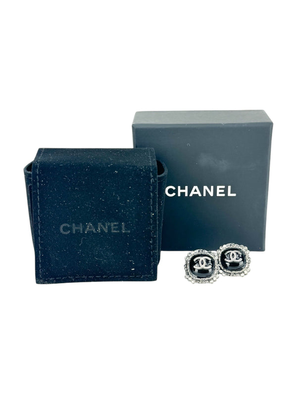 Chanel Black and Ruthenium CC Earrings (FULL SET)