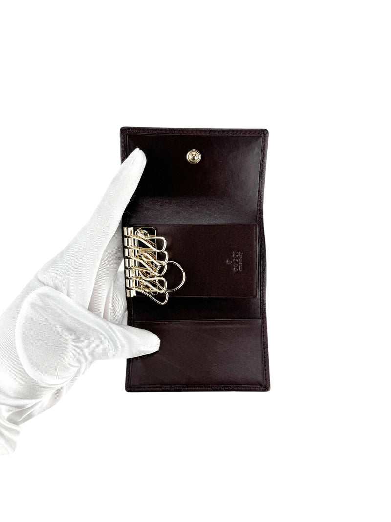 Gucci Brown Leather Guccissima 6 Ring Key Case Holder