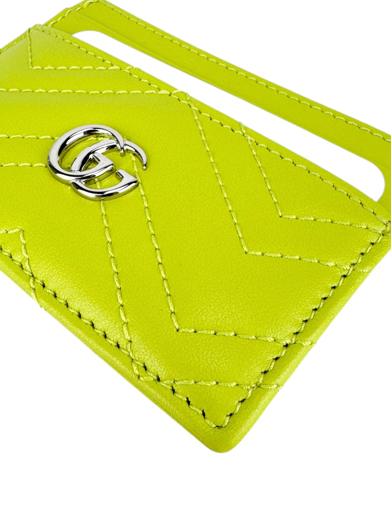 Gucci Lime Green GG Matelasse Chevron Marmont Card Case