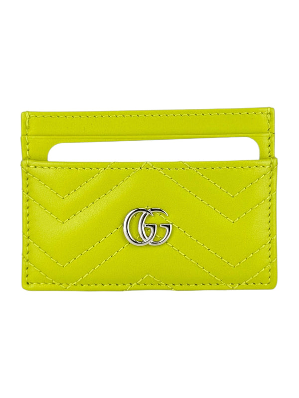 Gucci Lime Green GG Matelasse Chevron Marmont Card Case