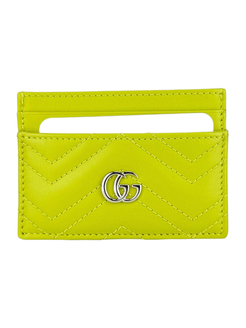 Gucci Lime Green GG Matelasse Chevron Marmont Card Case