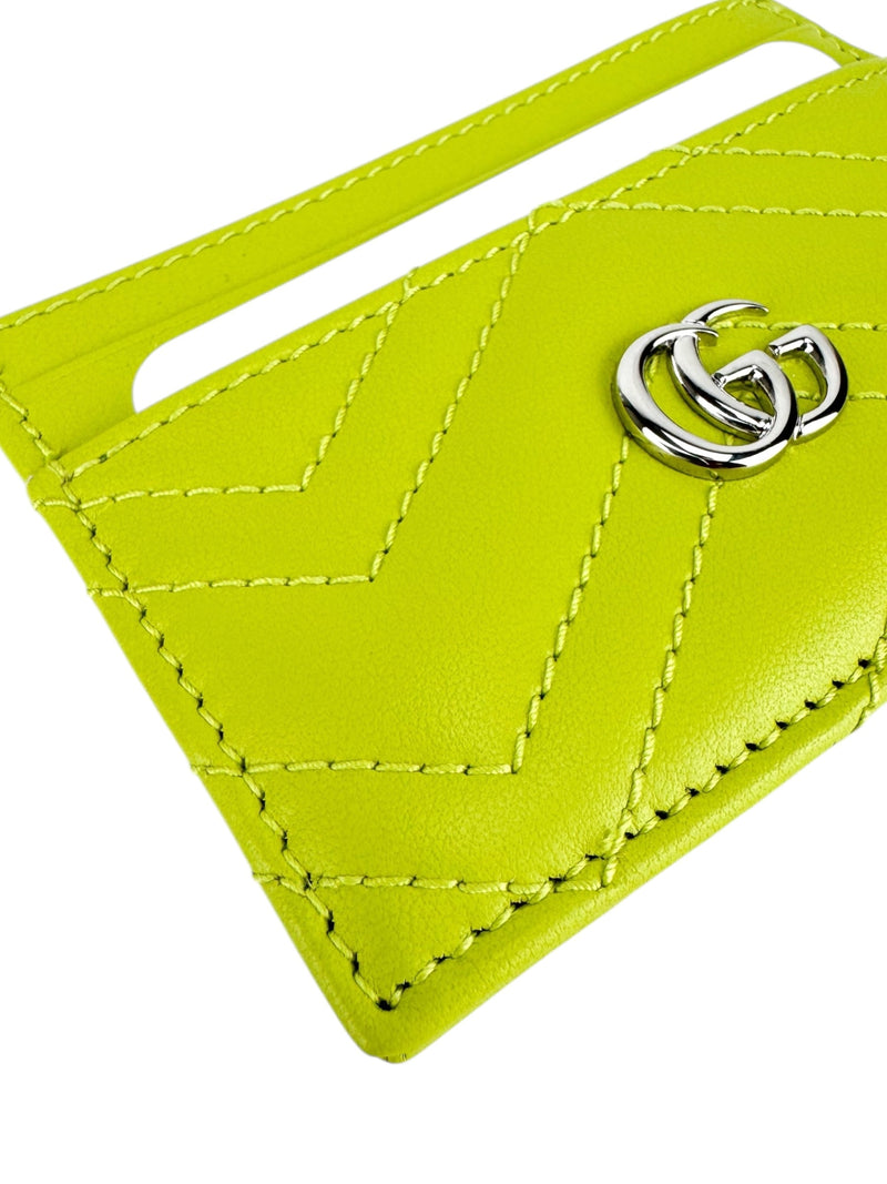 Gucci Lime Green GG Matelasse Chevron Marmont Card Case